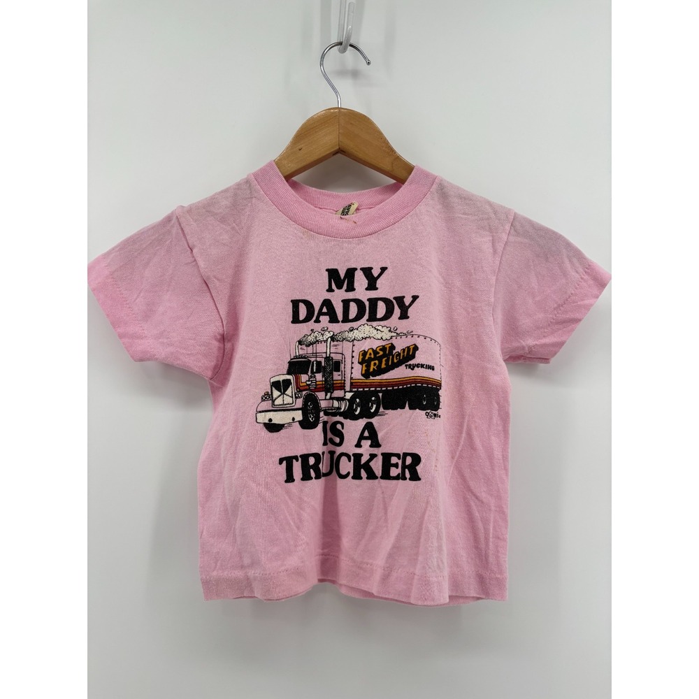 My Daddy Is A Trucker Fast Freight T-Shirt Girls Pink 6-8 Vintage Screen Stars